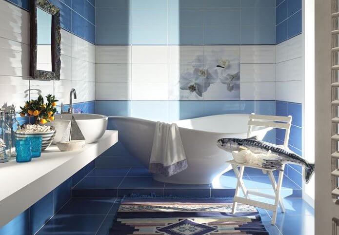 Красивый дизайн ванной комнаты в плитке