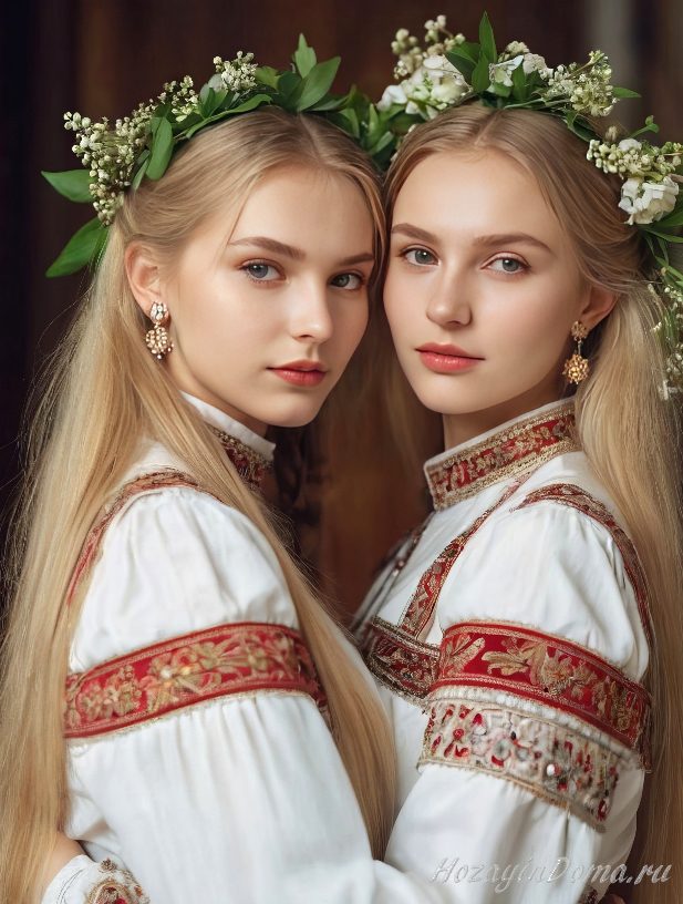 Русские девушки с цветами в волосах
